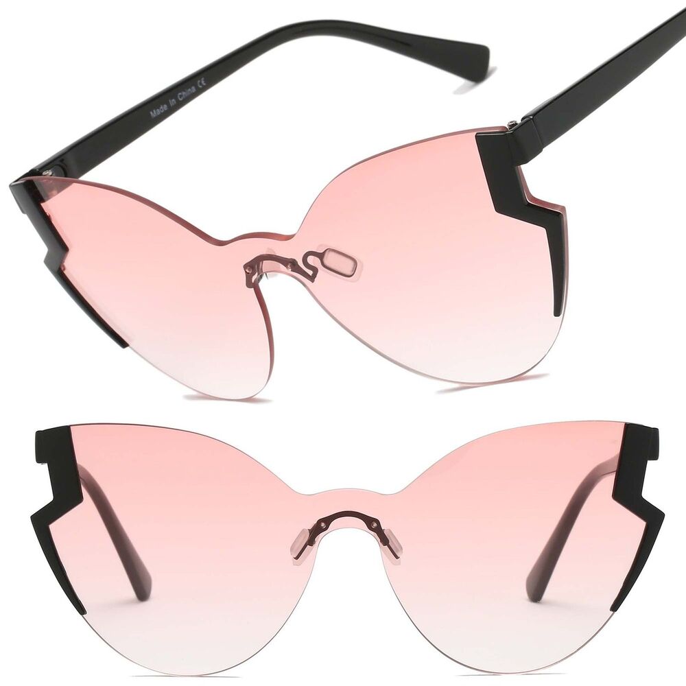 Rimless Women Fashion Oversize Cat Eye Pink Lens Sunglasses